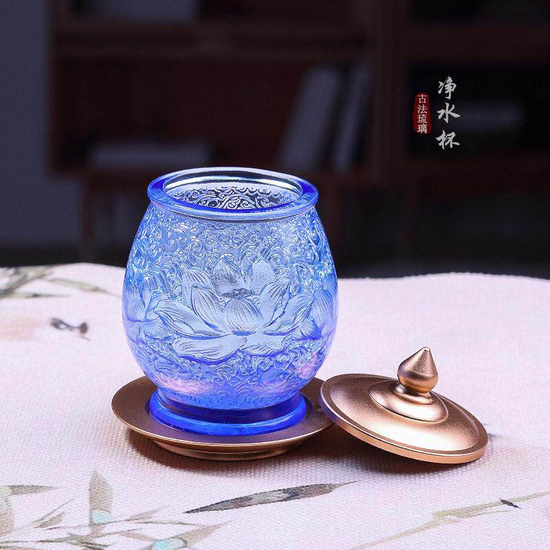 琉璃莲花供具摆件套装佛堂供奉花净水杯香炉供灯佛具用品大全