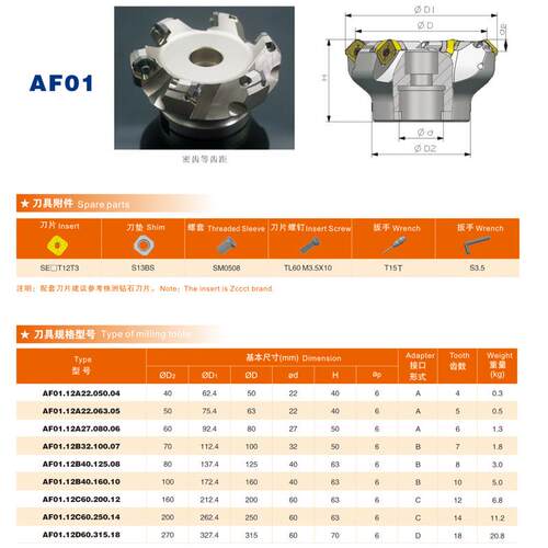 株洲圣达AF01可转位45度数控面铣刀盘直径50至315刀具