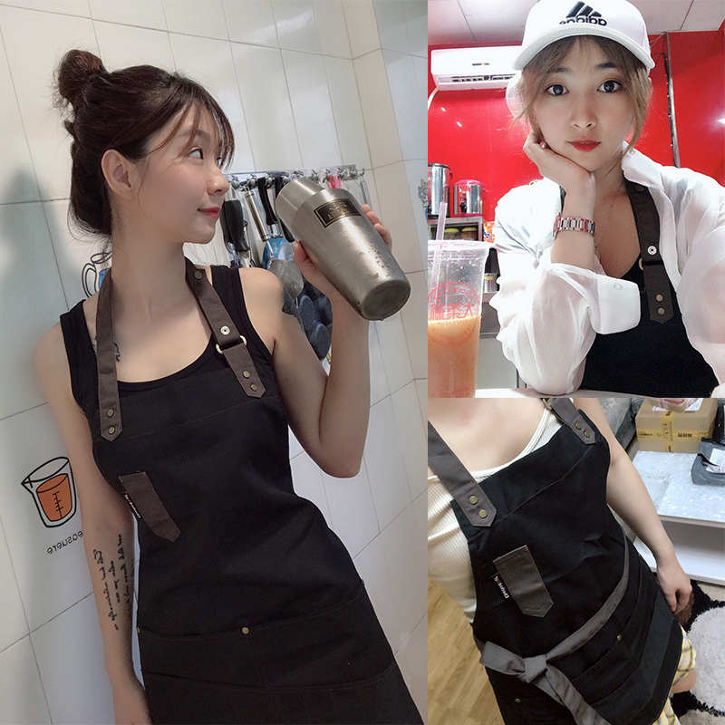 日式多米厨房lo咖啡绣工作服奶来男家围裙女P洋气用茶店帆布防水
