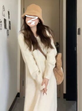 连帽针织卫衣连衣裙子女秋冬季法式长D裙F内搭打底2024新款早初秋