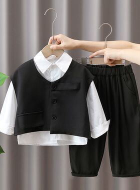 儿童小西装套装男童春秋款痞帅气A宝宝英伦风P生日礼服男孩休闲西