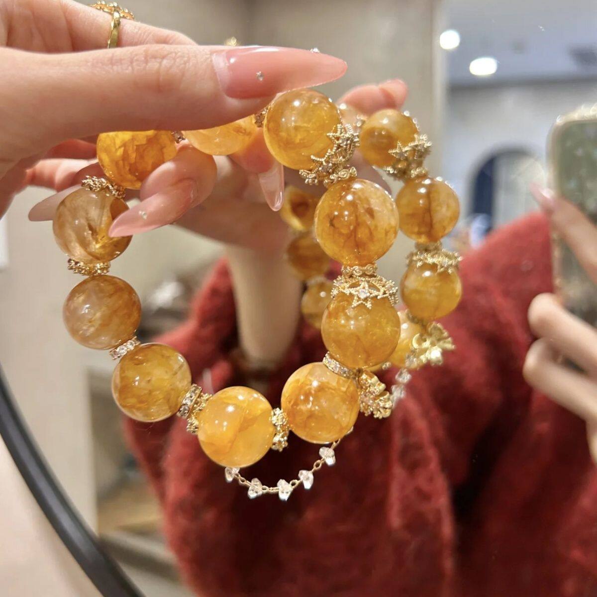天然高品大咪黄胶花招财手串手链招财黄水晶女生礼物水晶手串