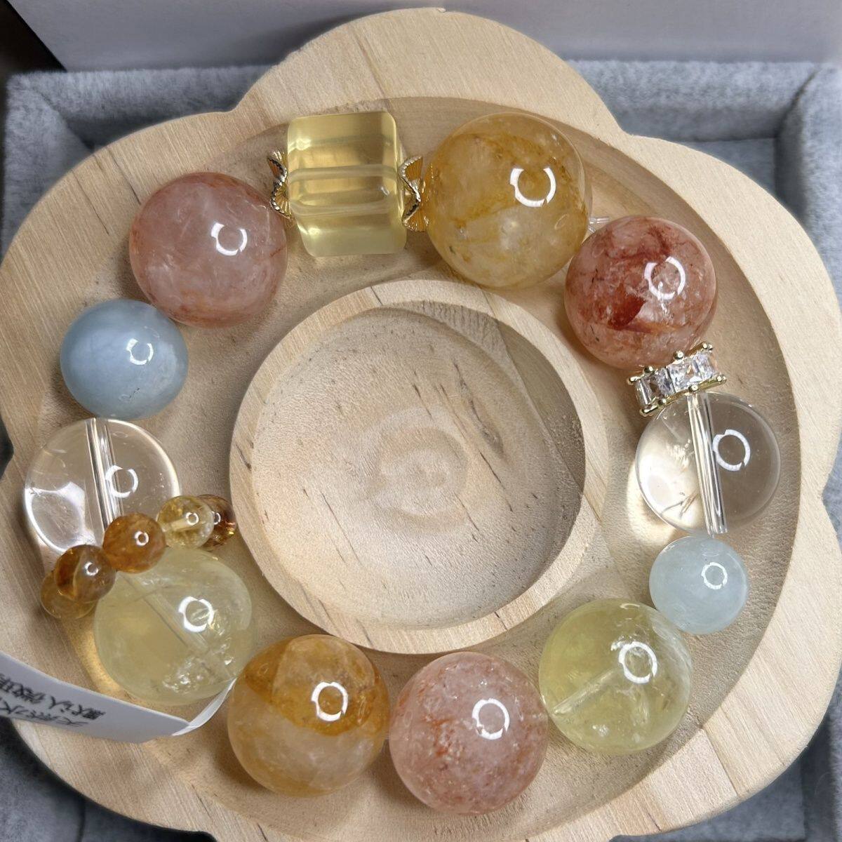 「橘子海」超大卡 黄水 黄胶花 红胶花 锦鲤色 天然水晶手串