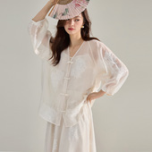 女刺绣盘扣V领衬衫 新中式 腰A字裙两件套套头 新款 26春季