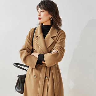26春季 羊毛高端加厚 驼色双面百分之30羊绒大衣女毛呢外套中长款