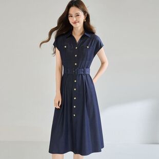 2026夏季 简约时髦收腰立体剪裁高级感仿牛仔通勤连衣裙 新款