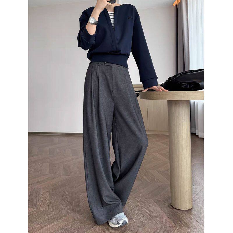 26春季天丝绵羊毛高腰宽松直筒慵懒老钱风西装裤垂感阔腿裤