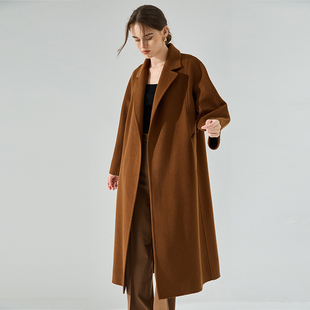 26春季新款M家双面呢珠边线焦糖色羊毛长款大衣毛呢外套羊绒女