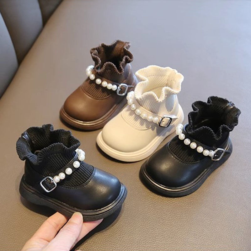 女宝宝公主鞋女童短靴秋冬季袜靴1一3岁婴幼儿学步鞋一脚蹬小皮鞋