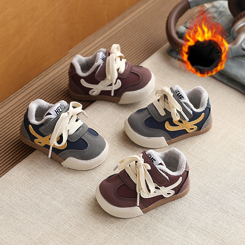 宝宝加绒学步鞋冬款女童二棉运动鞋男童软底防滑休闲鞋时尚保暖鞋