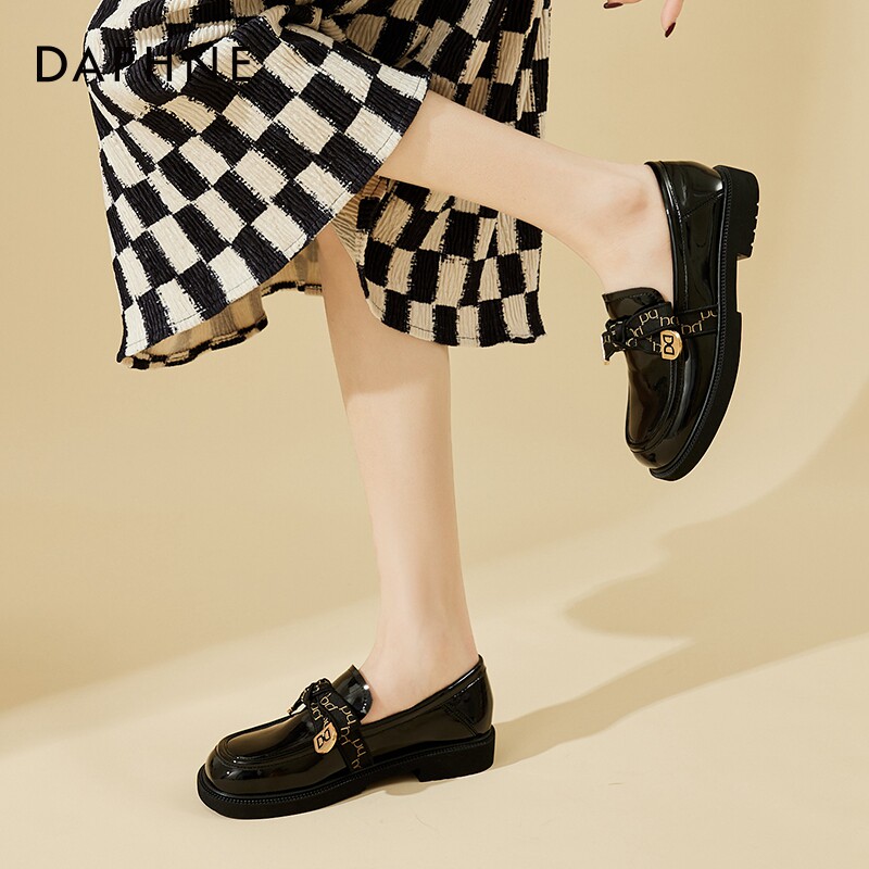 达芙妮时尚单鞋女秋冬2023新款百搭休闲鞋乐福单鞋玛丽珍鞋工作鞋