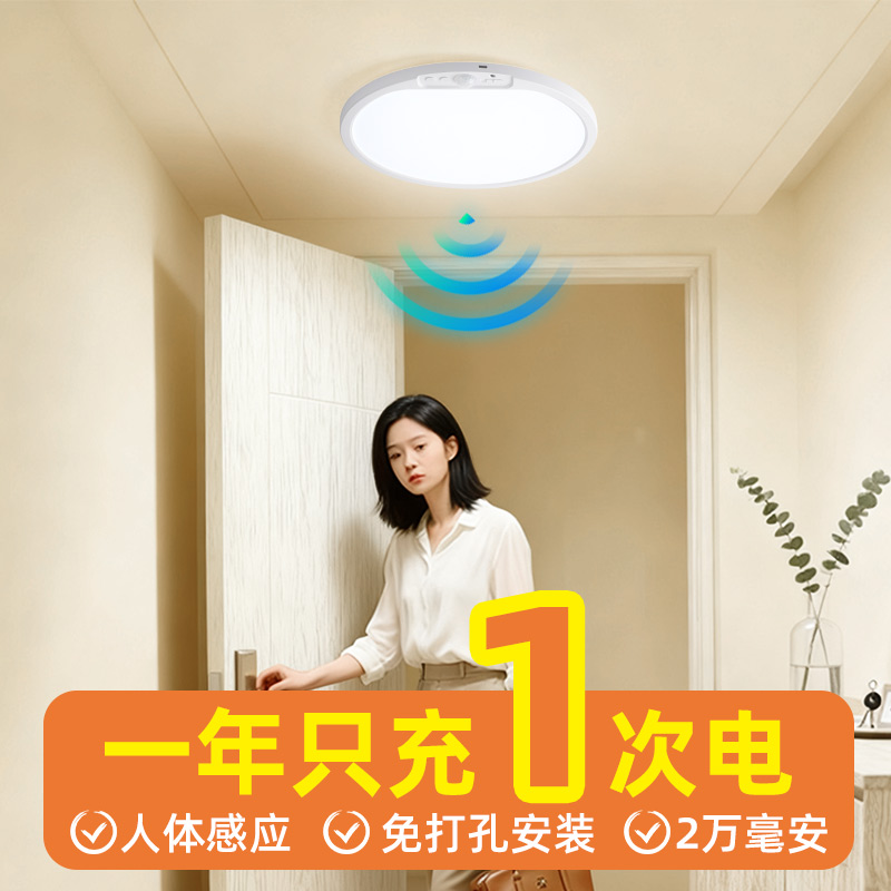 充电感应吸顶灯超长续航大容量免布线充电款免接线入户门感应灯