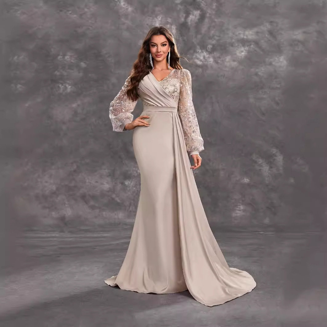 欧美女士亮片缎面鸡尾酒会生日优雅晚礼服 Evening Party Dresses