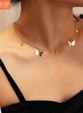 Sequins butterfly necklace romantic woman Collarbone chain