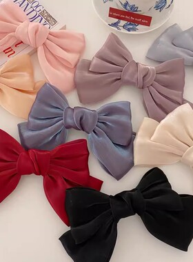 人鱼姬法式珠光缎面蝴蝶结发夹后脑勺夹子森系顶夹发卡发饰头饰品