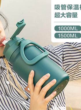 北欧风格保温杯1000大容量适用女生 带吸管大肚水壶 迪乐贝尔304