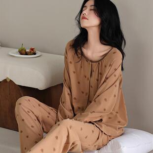 棉睡衣及家装 套装 新款 圆领长袖 外穿 高端大码 2025春秋女式