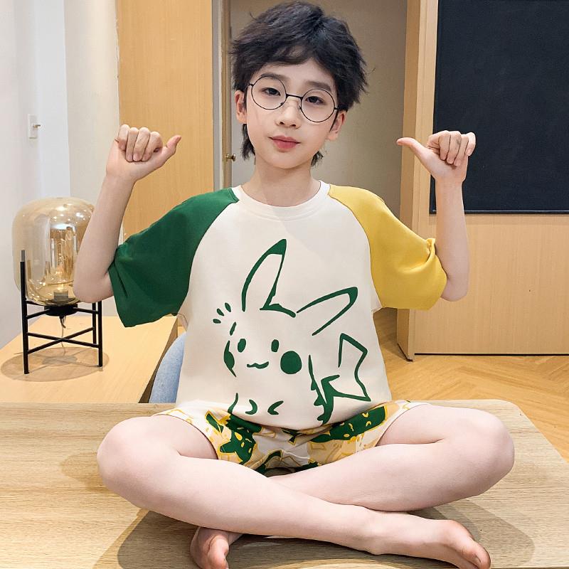 儿童睡衣男童短袖夏季薄款纯棉卡通夏款短裤中大童夏天居家服男孩