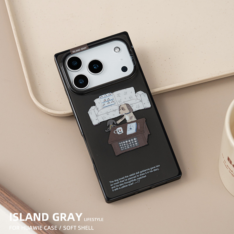 灰岛透黑复古小狗家具方形手机壳