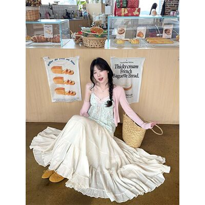 清新甜美风撞色假两件碎花吊带背