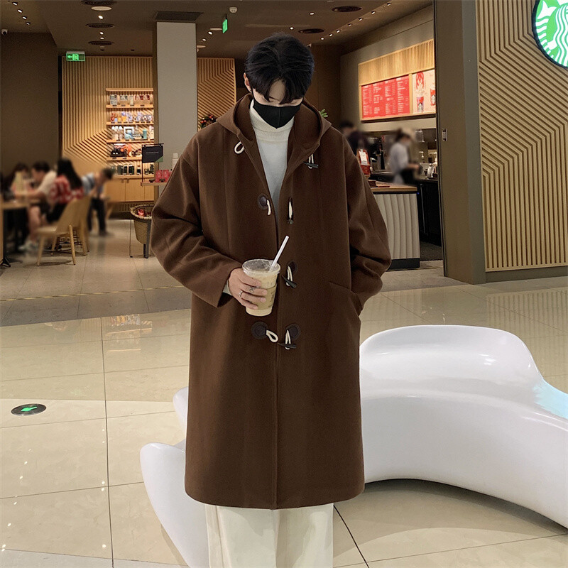 XZ413-HW400-P130-2024春装新休闲潮流宽松牛角扣男士大衣外套