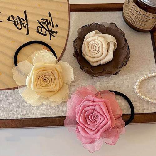干枯玫瑰花朵头绳2025新款高马尾发绳头饰高级感半扎发皮筋发饰女