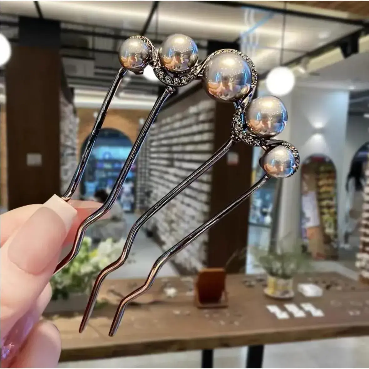 珍珠型发簪首饰高级感枪插梳发钗