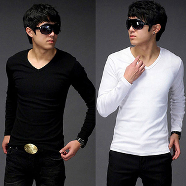 男士长袖T恤 Men's Shirt Man knitting V-collar BACKING Shirts