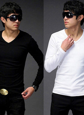 男士长袖T恤 Men's Shirt Man knitting V-collar BACKING Shirts