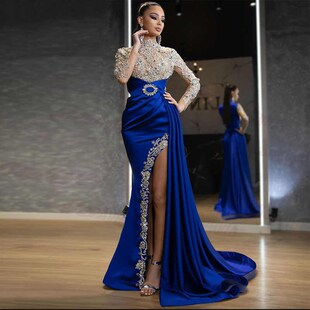 New evening dress Amazon Women's blue maxi dress晚礼服长