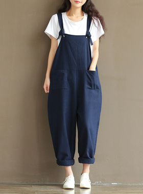 Womens Casual Loose Linen Pants Jumpsuit Trousers Overalls