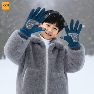 KKN儿童运动手套保暖加绒户外跑步骑车上学可触屏防风寒25年新款