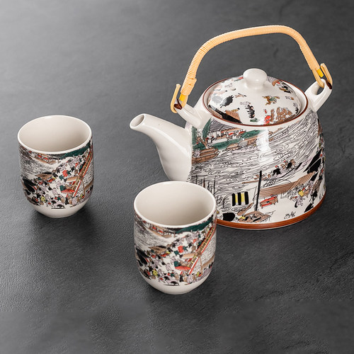 复古大容量茶壶陶瓷壶一壶二四杯青花瓷冷水提梁壶套装泡茶壶家用
