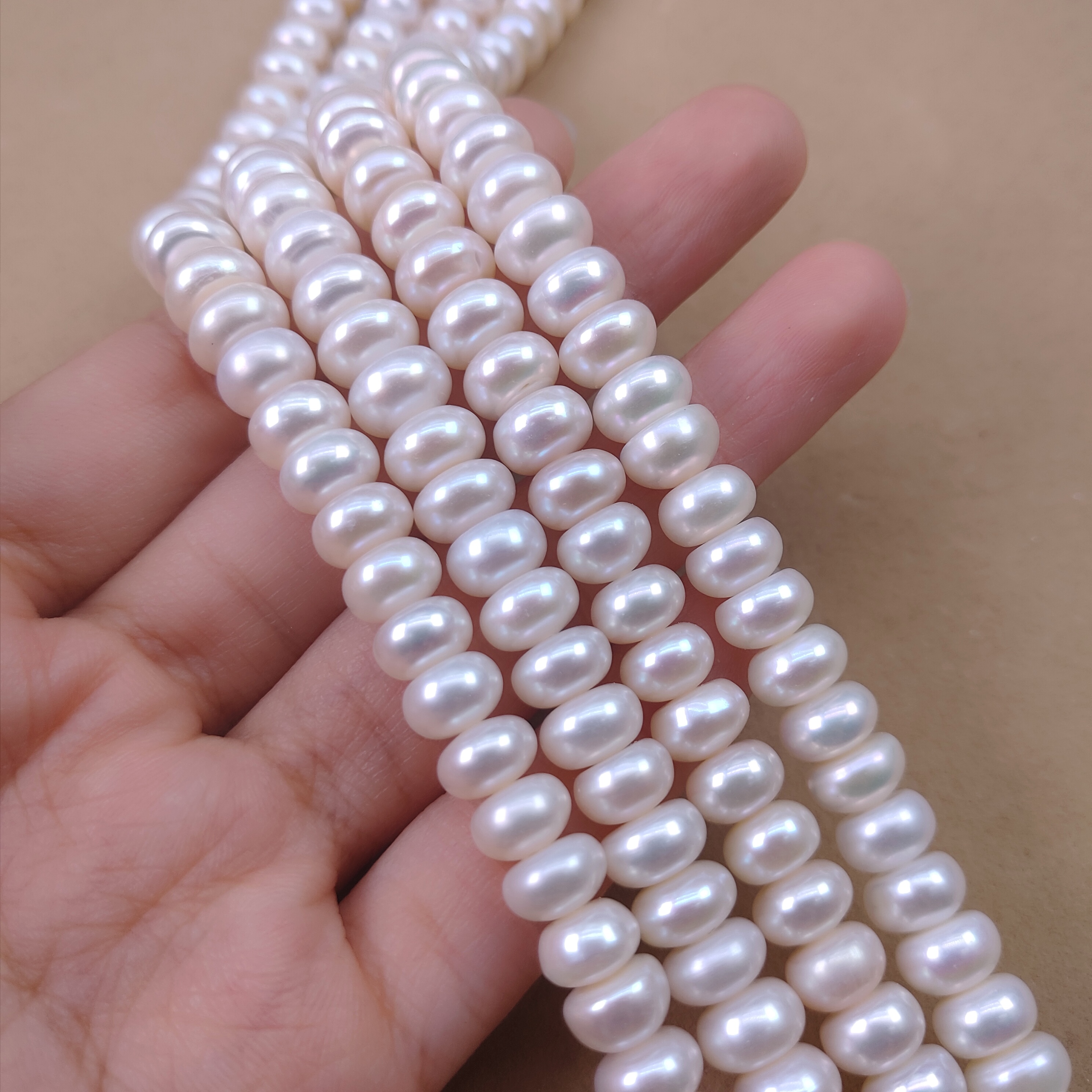 强光扁珠9-10mm串珠天然淡水珍珠diy半成品饰品配件材料