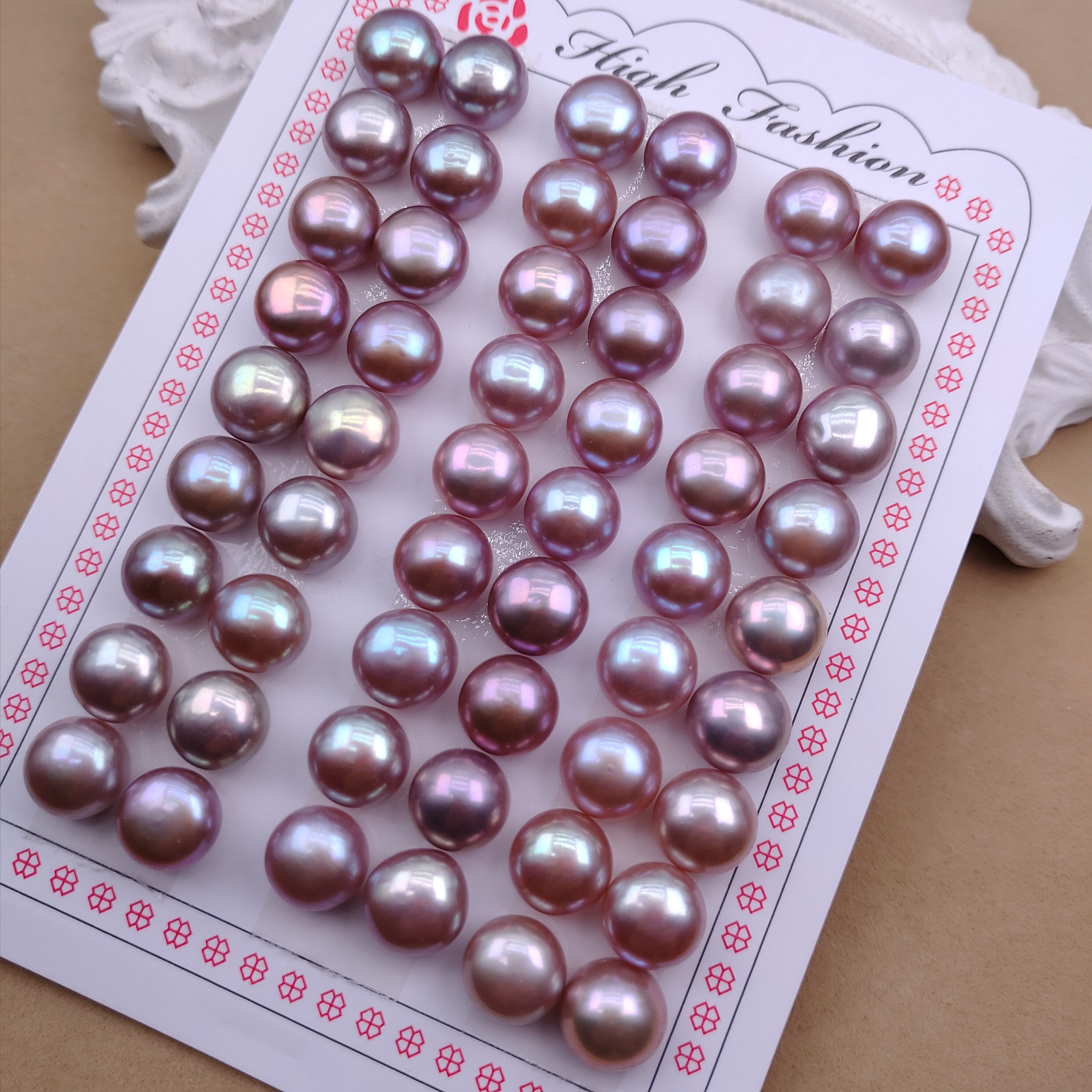 紫色半孔面包珠馒头珠淡水珍珠