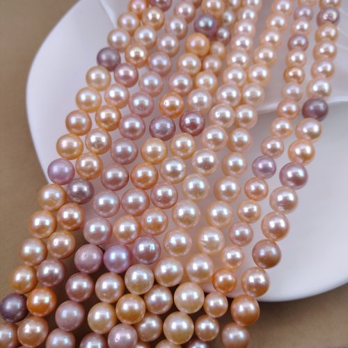 糖果色天然淡水珍珠8-9mm项链手链半成品近圆彩色散珠diy手工配件