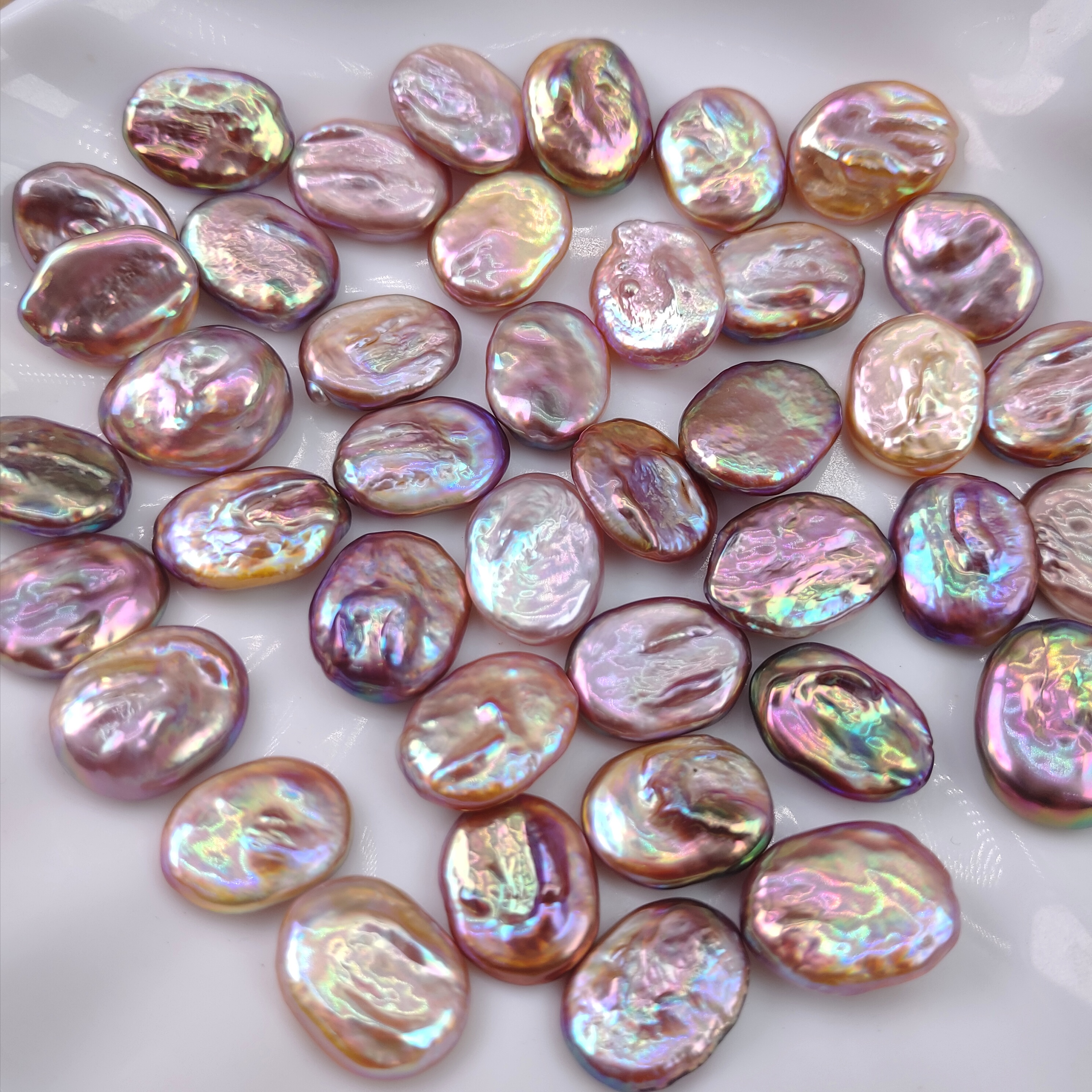 炫彩椭圆形淡水珍珠异形珍珠散珠裸珠颗粒diy饰品配件