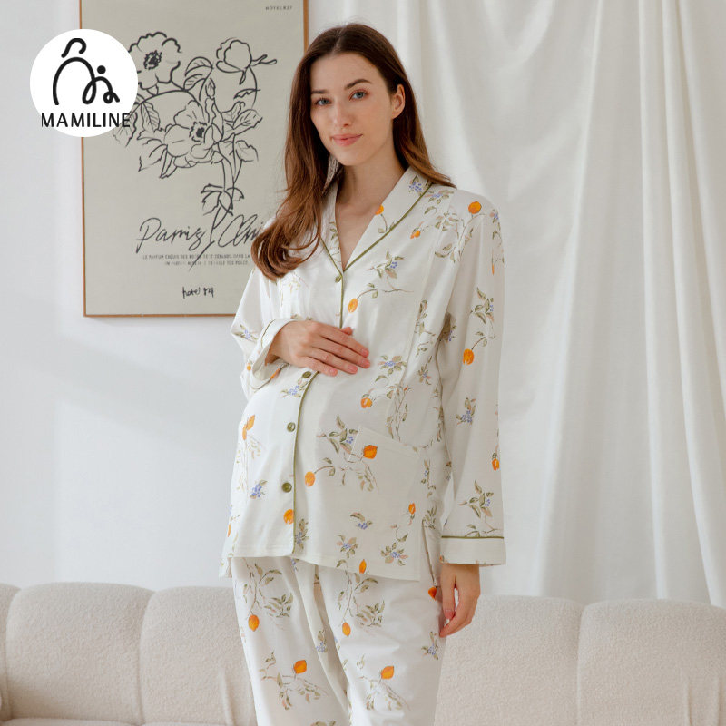 MAMILINE月子服纯棉印花产后孕妇睡衣哺乳衣孕期喂奶秋冬产后睡衣