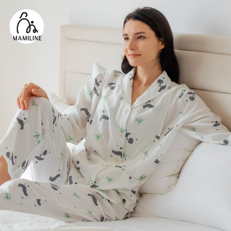 MAMILINE月子服纯棉双层纱布孕妇睡衣产后夏季哺乳衣夏薄款家居服