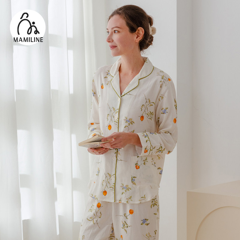 MAMILINE有机棉双层纱布月子服孕妇睡衣产后期夏季薄款大码家居服