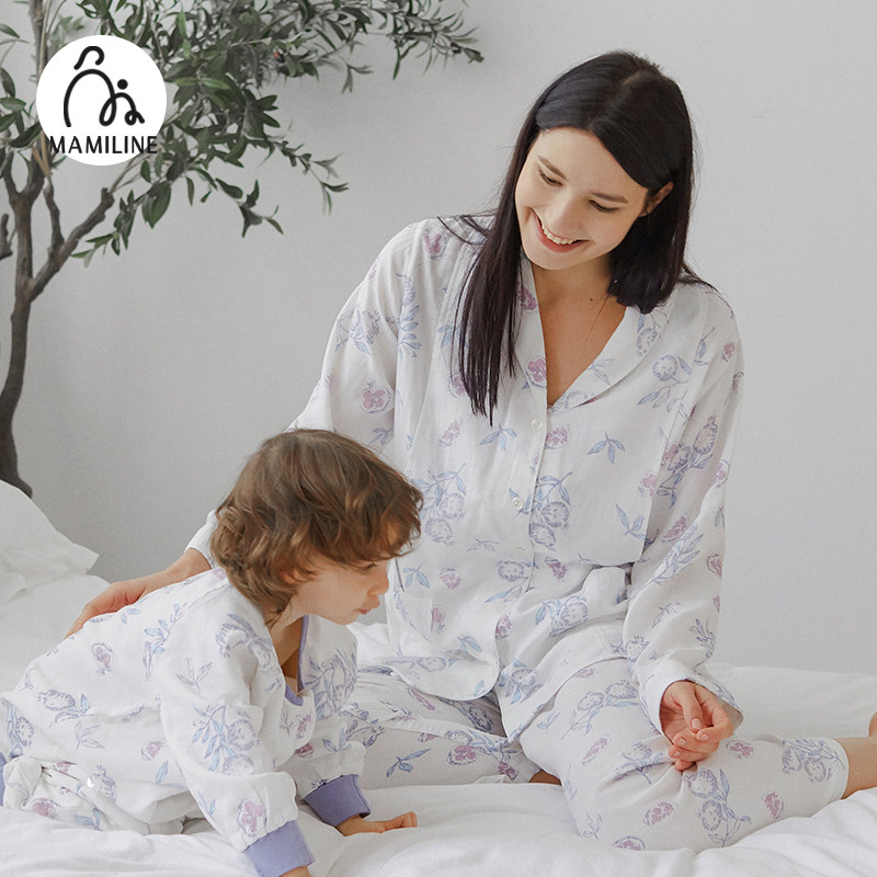 MAMILINE有机棉双层纱布月子服家居服纯棉孕妇睡衣哺乳产后夏薄款