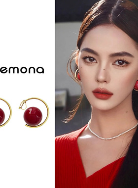 复古红色三角耳夹女轻奢高级夸张耳环小众独特秋冬气质无耳洞耳饰