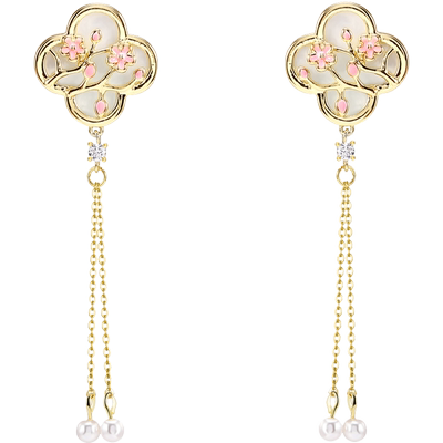 中式流苏花朵耳夹耳环女