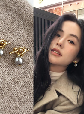 灰色珍珠耳环女士小众设计感高级耳钉耳坠冷淡风复古气质百搭耳饰
