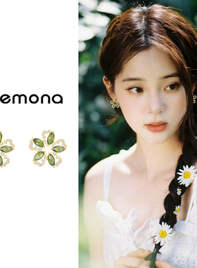 绿色花朵耳环小众设计感独特森系气质耳钉可爱甜美学生高级感耳饰