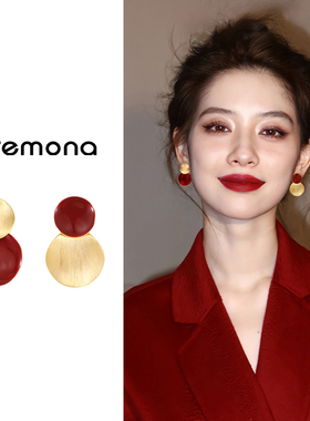 红色不对称螺旋耳夹无耳洞女新款耳环秋冬巨好看绝美独特耳坠耳饰