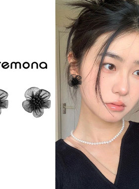 黑色花朵耳环女2026新款爆款小众设计感高级耳钉气质大气独特耳饰