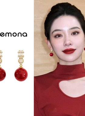 轻奢高级珍珠款耳夹无耳洞女艺术生独特绝美耳坠简约百搭红色耳饰