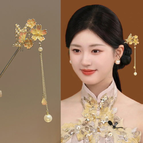 中式国风花朵流苏发簪女