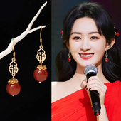 红色福字耳钉轻奢高级感气质长款 耳环新中式 耳坠秋冬小众独特耳饰